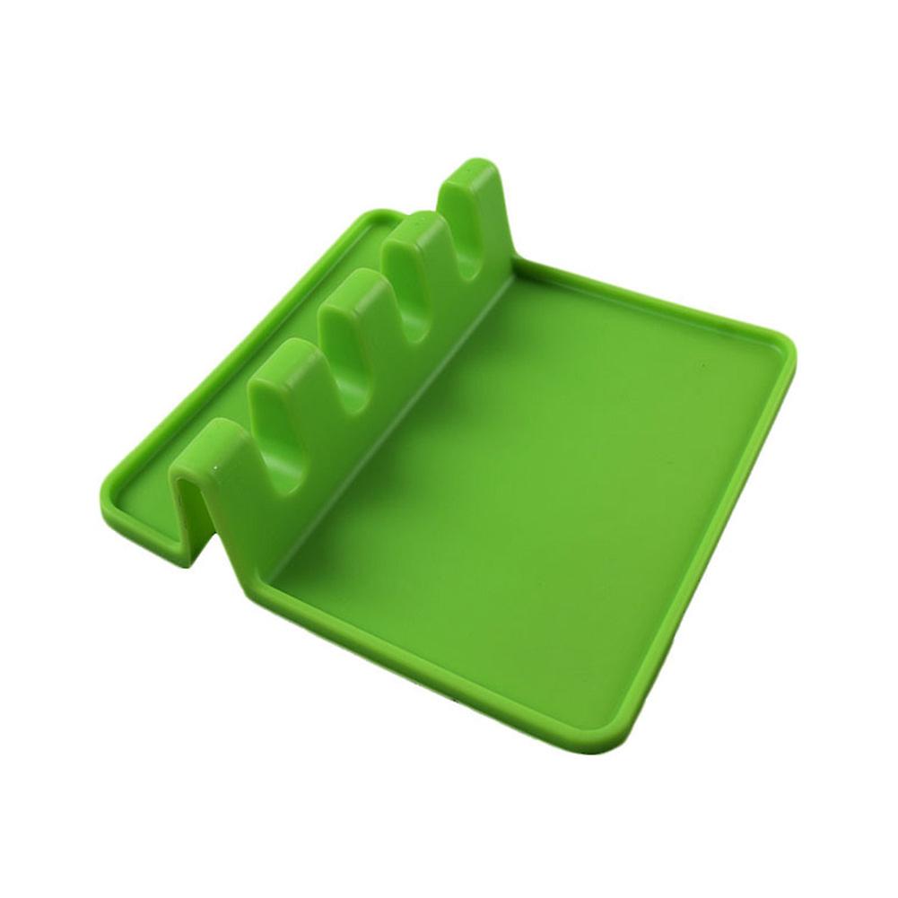 Kitchen Ladle Holder Mat Silicone Spoon Rest Pad Cooking Shelf Stand Tool Green