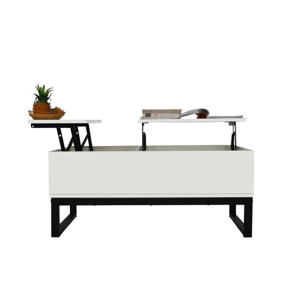 White Wood Lift Top Coffee Table with Hidden Storage Compartment