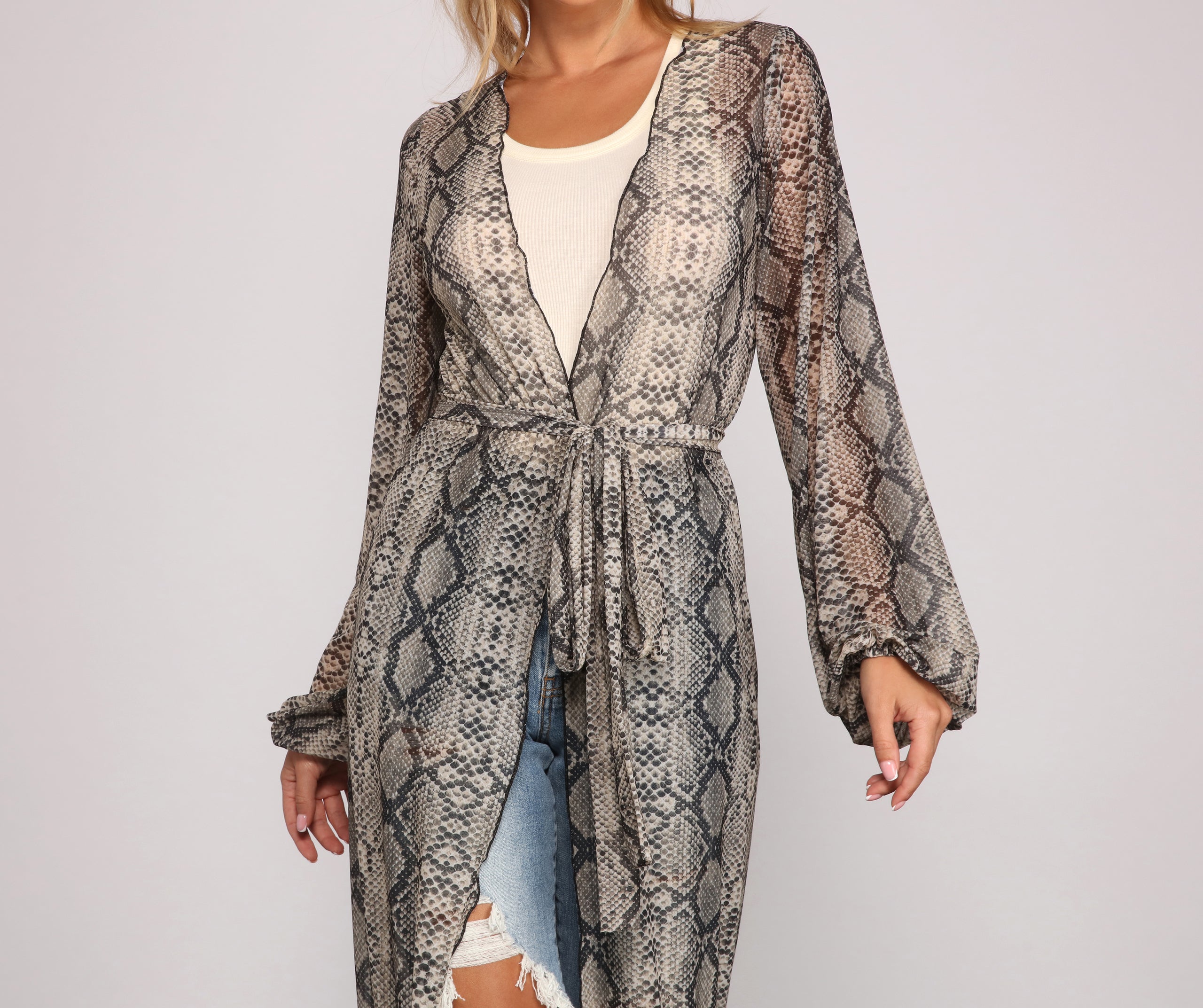 Make It Fierce Sheer Snake Print Duster