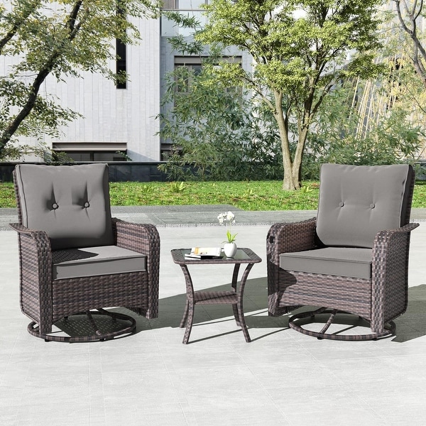 Kullavik 3 Pieces Patio Furniture Set，Outdoor Swivel Rocking Chairs