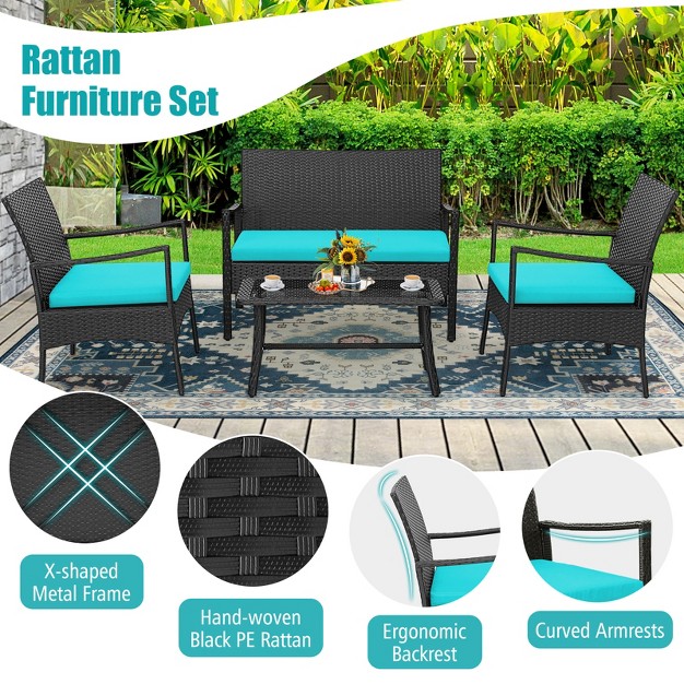 Costway 8pcs Patio Wicker Furniture Set Cushioned Chairs amp Loveseat With Coffee Table Garden