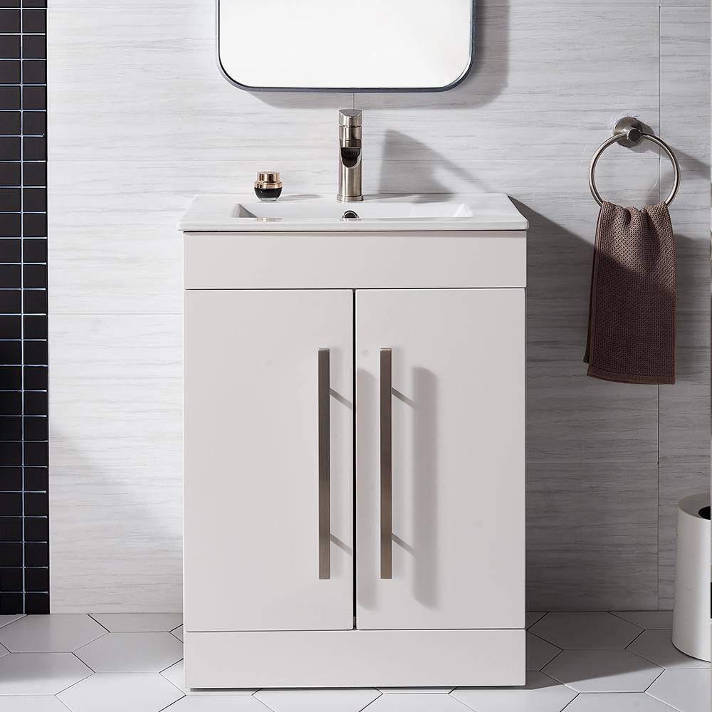 Comllen 24 in. W x 16 in. D x32 in. H 2 Doors Bathroom Vanity in White with White Ceramic Sink COM-US10YWP-61E-410