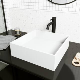 VIGO Montauk Modern White Matte Stone 15 in. L x 15 in. W x 5 in. H Square Vessel Bathroom Sink VG04020