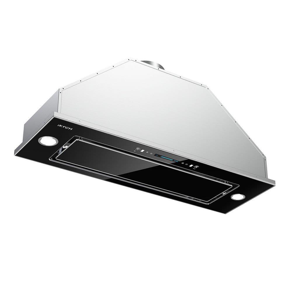 iKTCH 30 in 900 CFM Ducted Insert with LED Light Range Hood in Stainless Steel and Black Glass