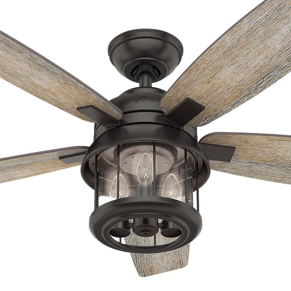 Hunter Coral Bay 52 in LED IndoorOutdoor Noble Bronze Ceiling Fan with Handheld Remote and Light Kit