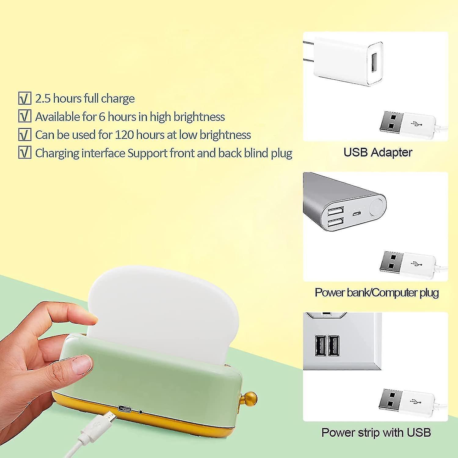 Night Light Desk Decor Toaster Lamp， Small Rechargeable Lamp With Smiling Face Cute Toast Toaster Sh