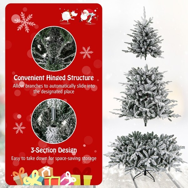 Gymax 4.5/6/7 FT PreLit Artificial Christmas Tree Snow Flocked Full