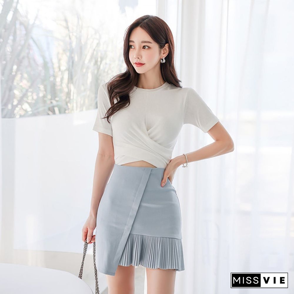 Women's Outfits Skirt Two Piece Set Summer New Office Lady Fashion White Cotton Short Sleeve Tshirt + Slim Mini Skirt Suits