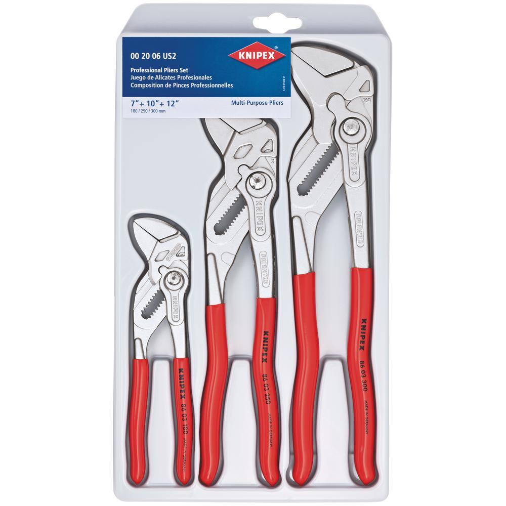 KNIPEX Forged Steel Nickel Plated Pliers Wrench Set (3-Piece) 00 20 06 US2