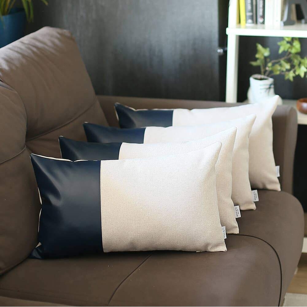 Bohemian Vegan Faux Leather Detailed Throw Pillow Covers Set of 4