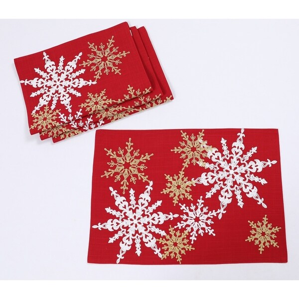 Magical Snowflakes Christmas Placemats 14x20，Set of 4，Red