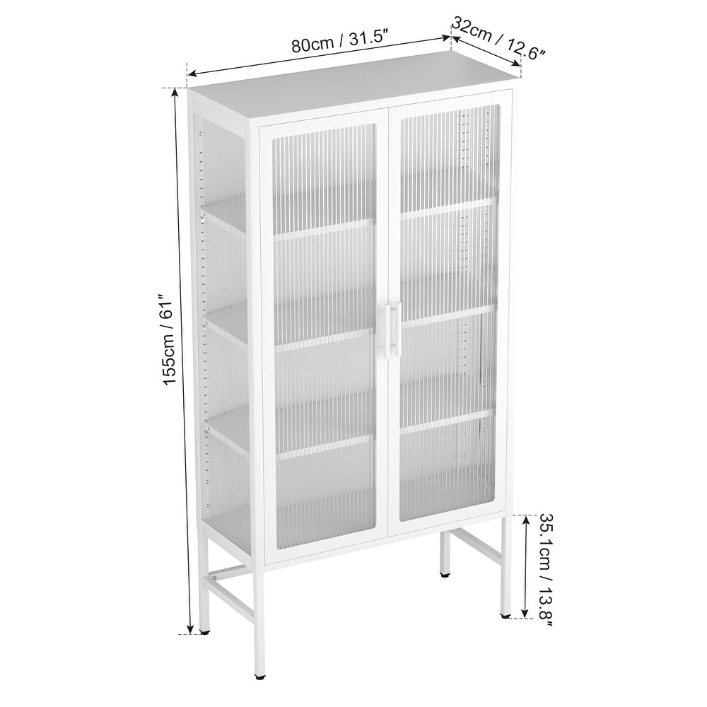 Double Glass Door Storage Cabinet with Adjustable Shelves and Feet Cold Rolled Steel Sideboard Furniture