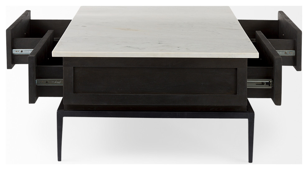 Divina 54Lx30.5W Dark Brown  White Marble Top  Black Metal Base Coffee Table   Midcentury   Coffee Tables   by Mercana  Houzz