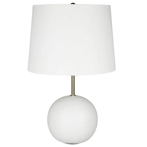 22 Inch Ceramic Table Lamp， Sphere Base， White， Gold