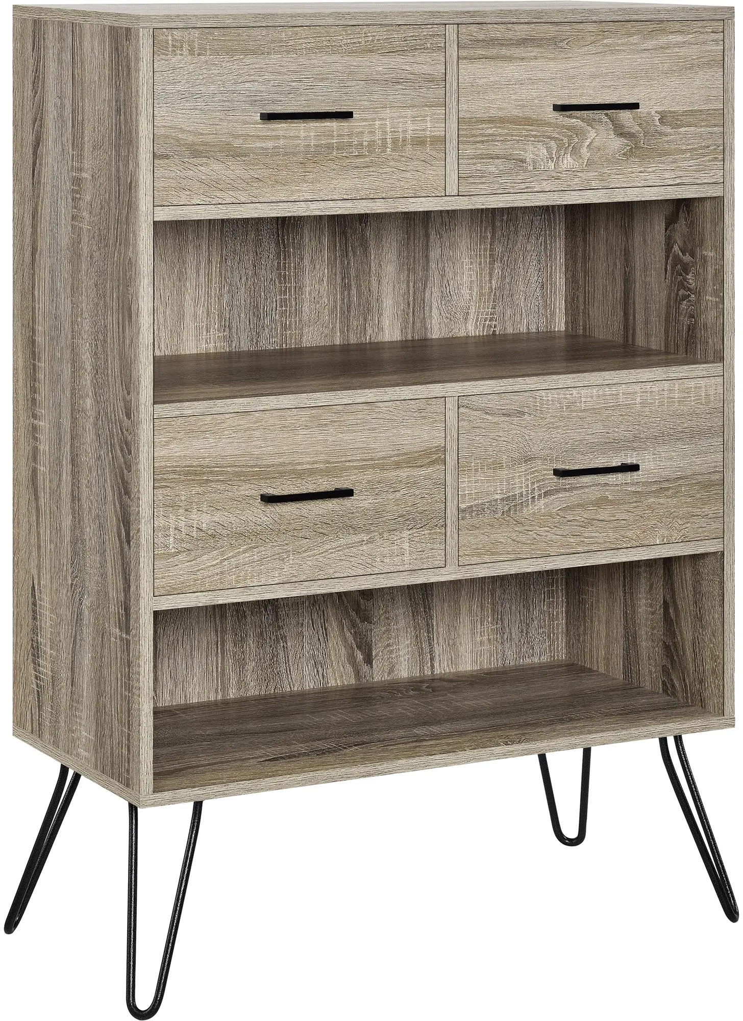 Landon Distressed Gray Oak Bookcase with Bins