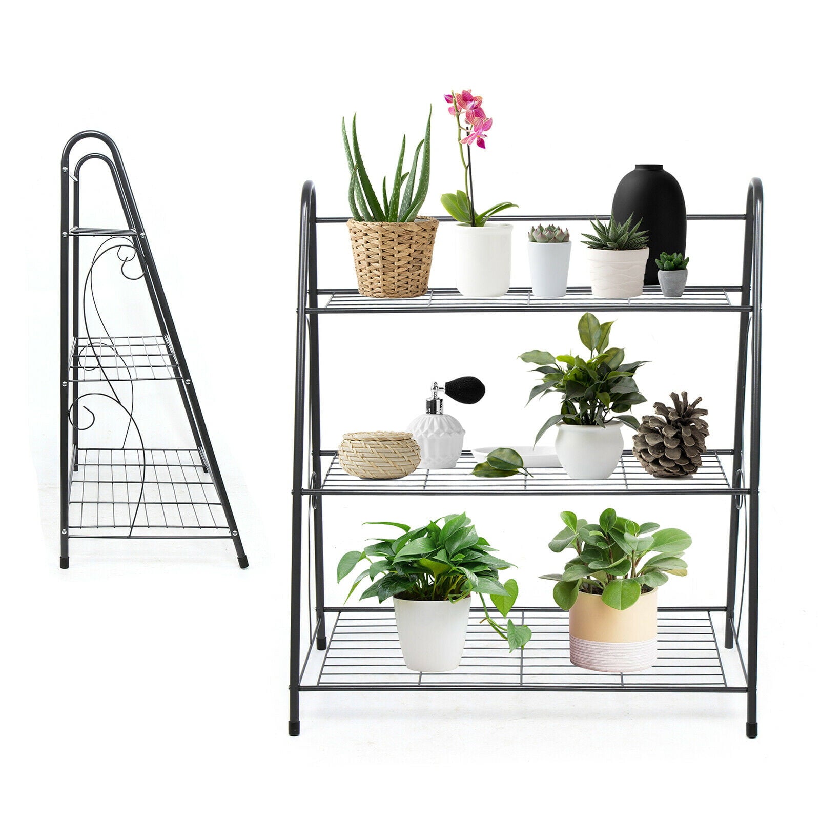 Miumaeov 3 Tier Metal Shelves Flower Pot Plant Display Rack for Indoor Outdoor Step Plant Pot Stand Planter Shelf Multiple Flower Pot Storage Rack