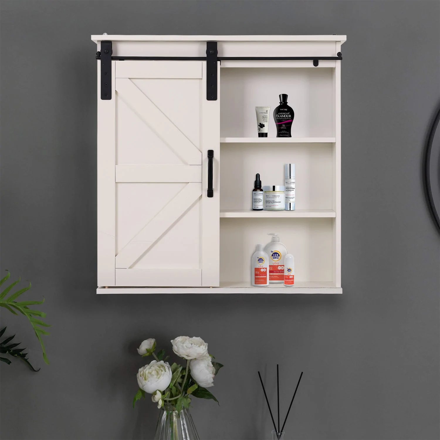 Sophia&William 3-Tier Wall Mounted Sliding Barn Door 23.6'' Bathroom Medicine Storage Cabinet-White