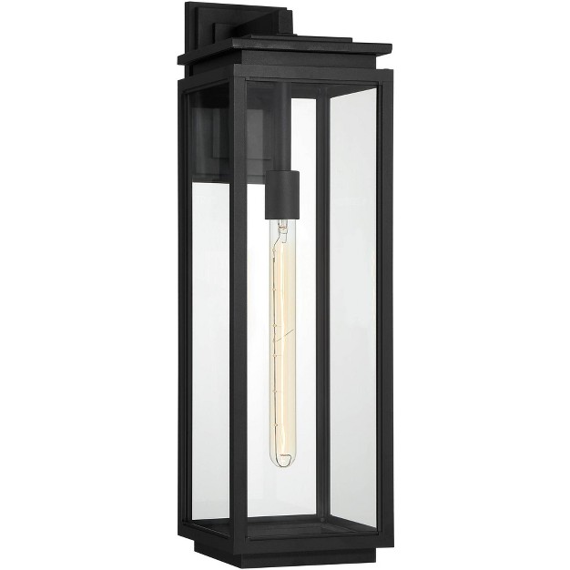 High Modern Outdoor Wall Light Fixture Mount Porch House Edison Bulb Matte Black Die Cast Metal Clear Glass Shade