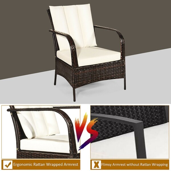 Costway 3 PCS Patio Wicker Rattan Furniture Set Coffee Table and 2