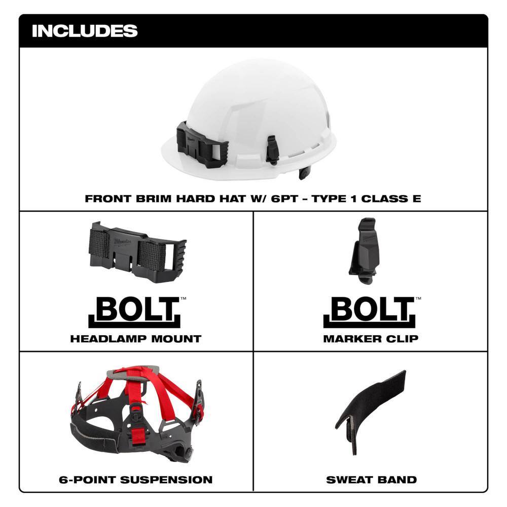 MW BOLT Black Type 1 Class E Front Brim Non-Vented Hard Hat with 6 Point Ratcheting Suspension 48-73-1130