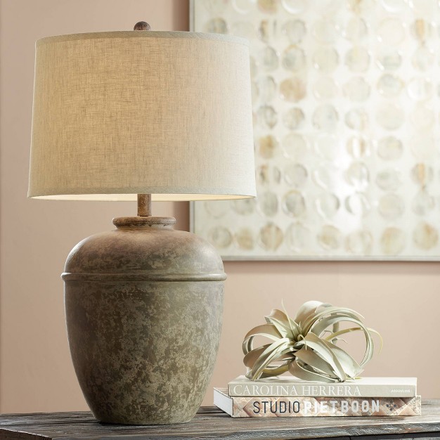 Tall Faux Mottled Stone Cream Linen Drum Shade For Bedroom Living Room Bedside Nightstand Kids