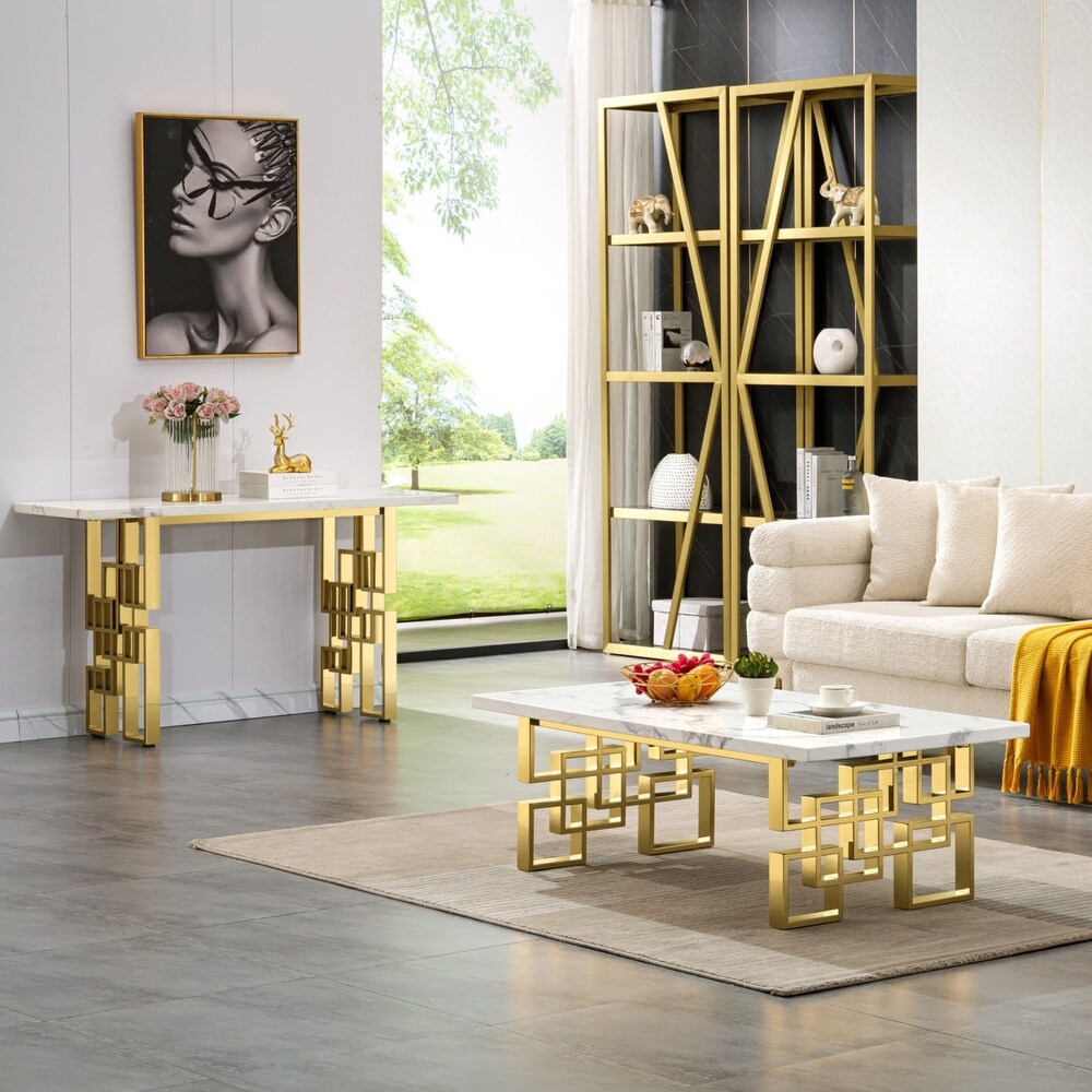 Luxury White and Gold Living Room Tables Coffee Table End Table Console Table for Living Room Guest Hall Reception Room Entryway