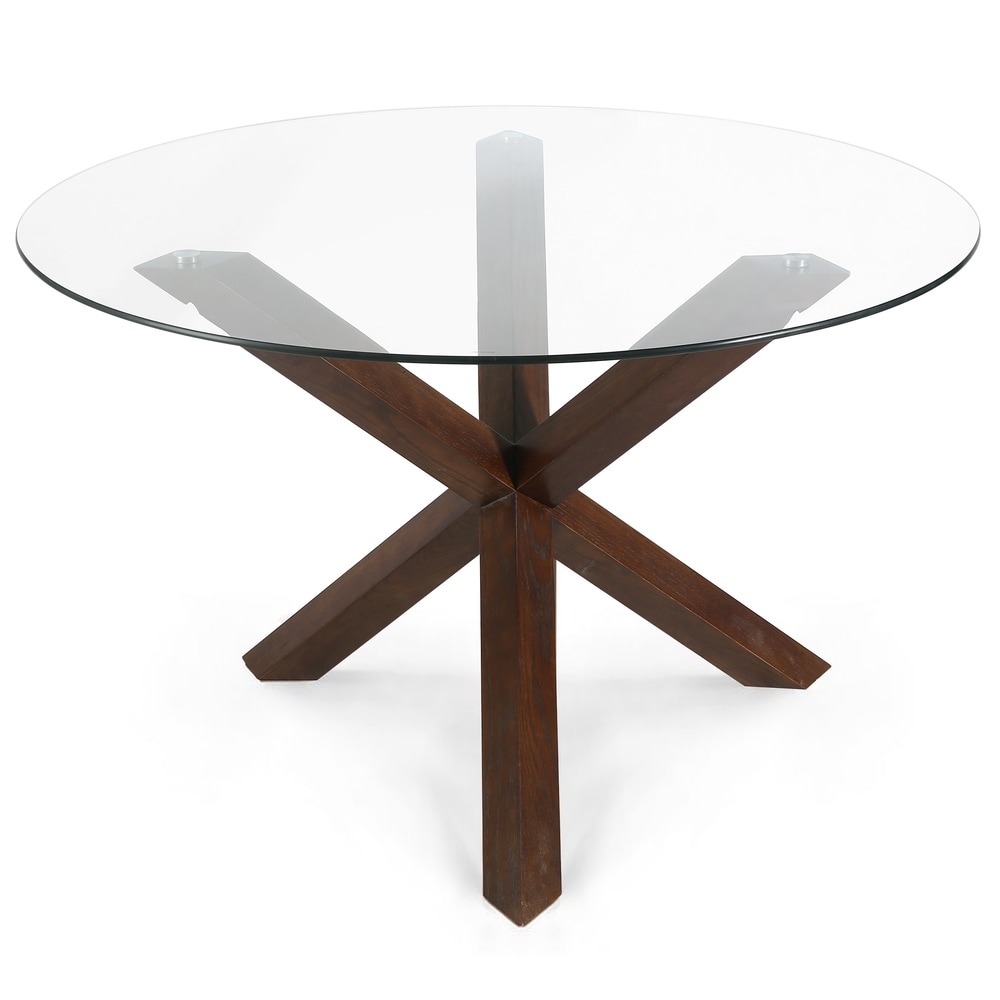 Poly and Bark Kennedy Round Glass and Wood Dining Table