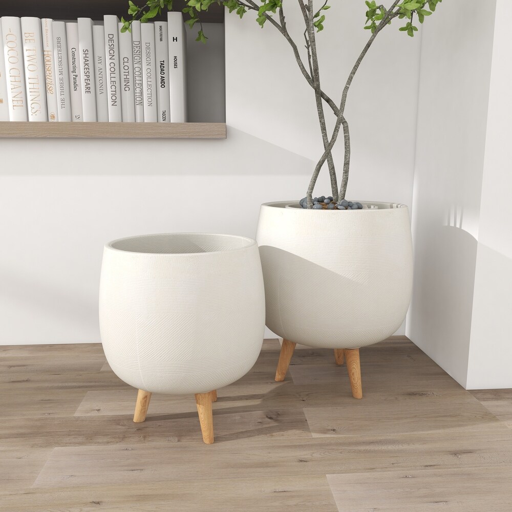 Ceramic Contemporary Planter (Set of 2)   12 x 12 x 15Round