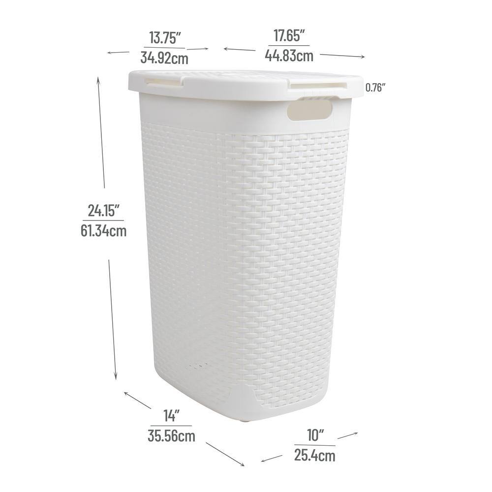 Mind Reader Basket Collection 60 Liter (15kg33lbs) Capacity Laundry Hamper Cut Out Handles Attached Hinged Lid White 60HAMP-WHT