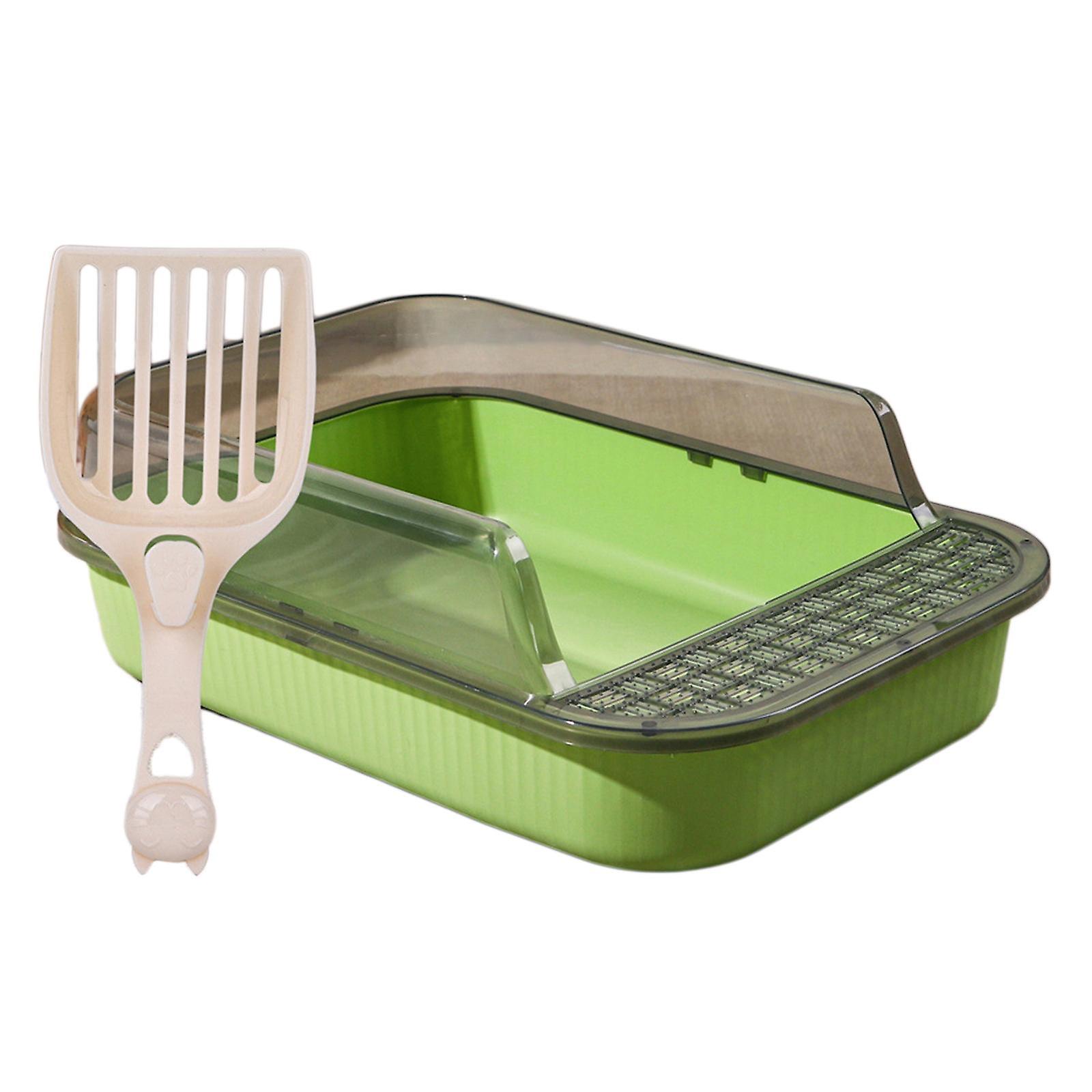 Cat Litter Box Heighten Cat Bedpan Cat Litter Basin Open Top Pet Litter Tray Clear And Green