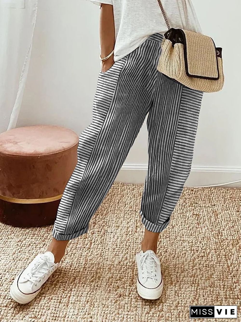 Jacquard Striped Paneled Loose-Fitting Track Pants