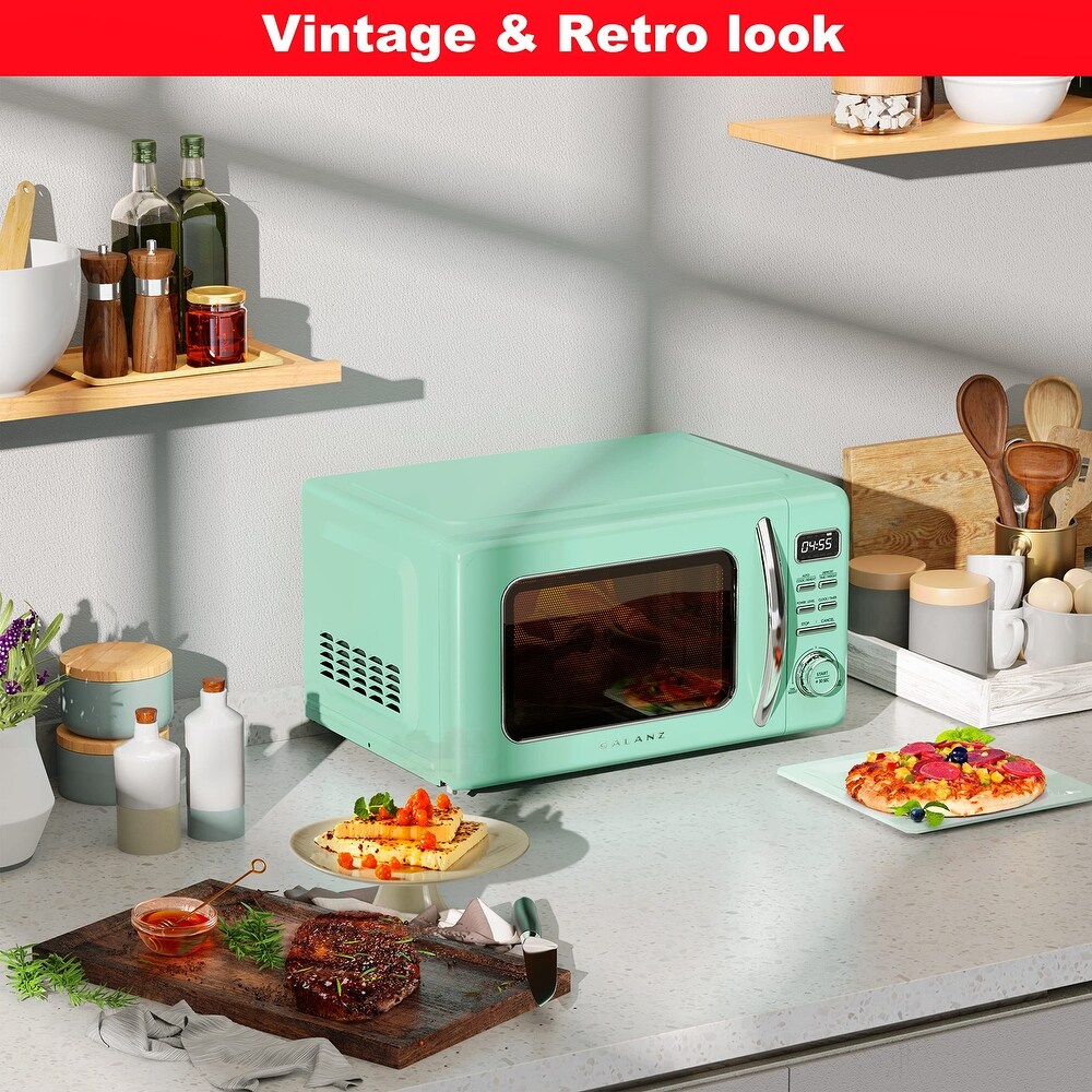 Retro Countertop Microwave Oven with Auto Cook   Reheat  Defrost  Quick Start  Easy Clean w/Glass Turntable  Pull Handle.9 cu ft