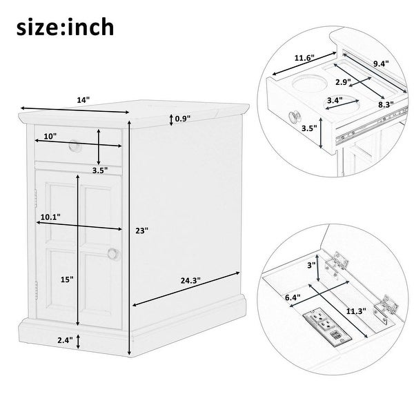 Livingroom Side Table End Table with USB Ports Drawer with cup holder