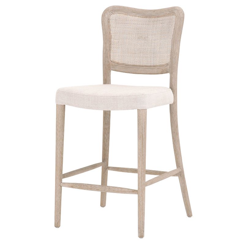 Cane Back Wooden Frame Counter Stool with Padded Seat， Beige