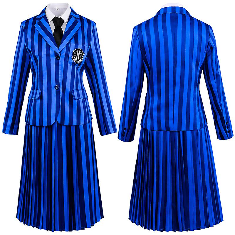 Women Adult Wednesday School Uniform Suit With Wig，wednesday Dress Cosplay Costume Carnival Party Dress Up Outfit