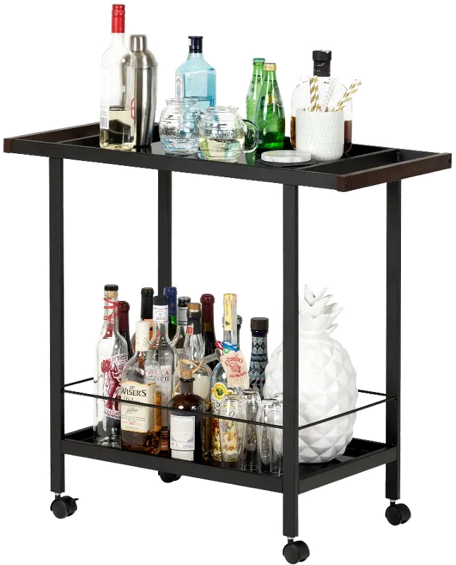 City Life Black Metal Bar Cart on Wheels - South Shore