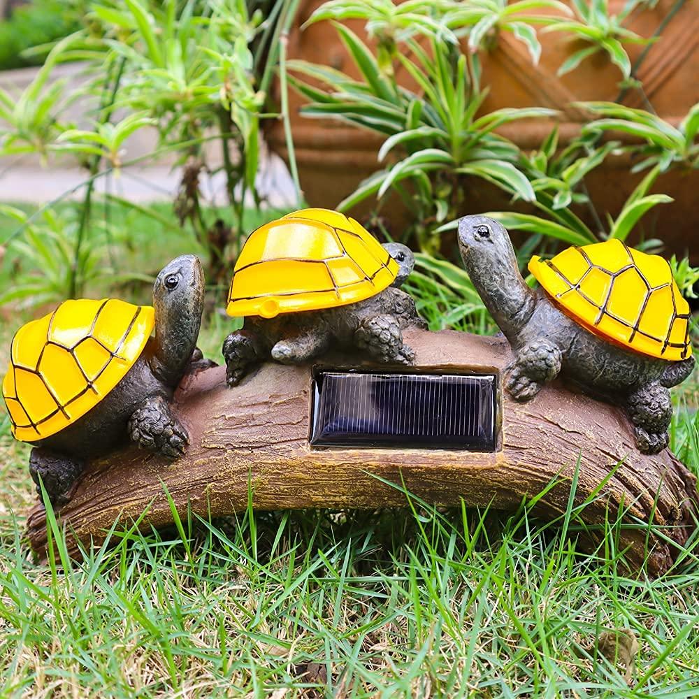 Solar Garden Turtle Statues Light, Outdoor Solar Turtles Decor with 3 Warm LED Lights, Waterproof Figurine Animal Light for Lawn Patio Backyard