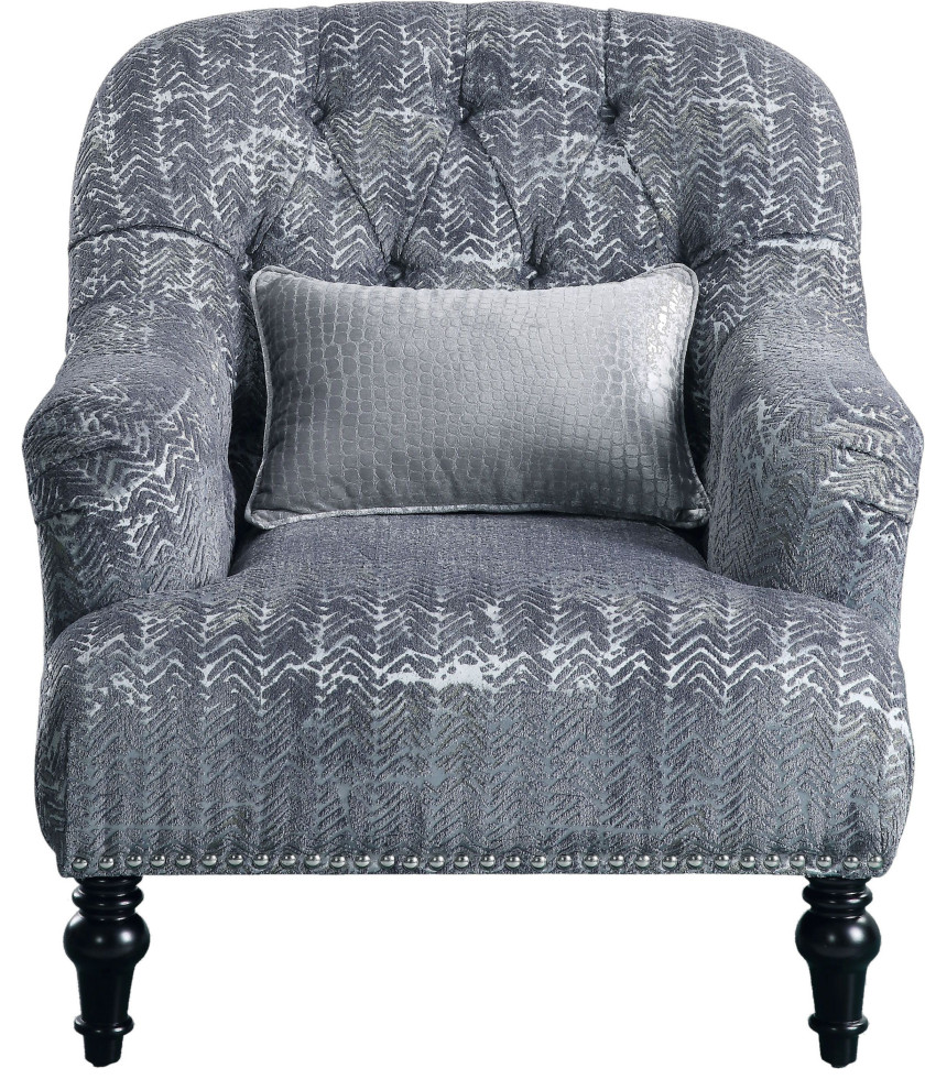 Gaura Chair With 1 Pillow  Pattern Gray Velvet   Traditional   Armchairs And Accent Chairs   by Homesquare  Houzz