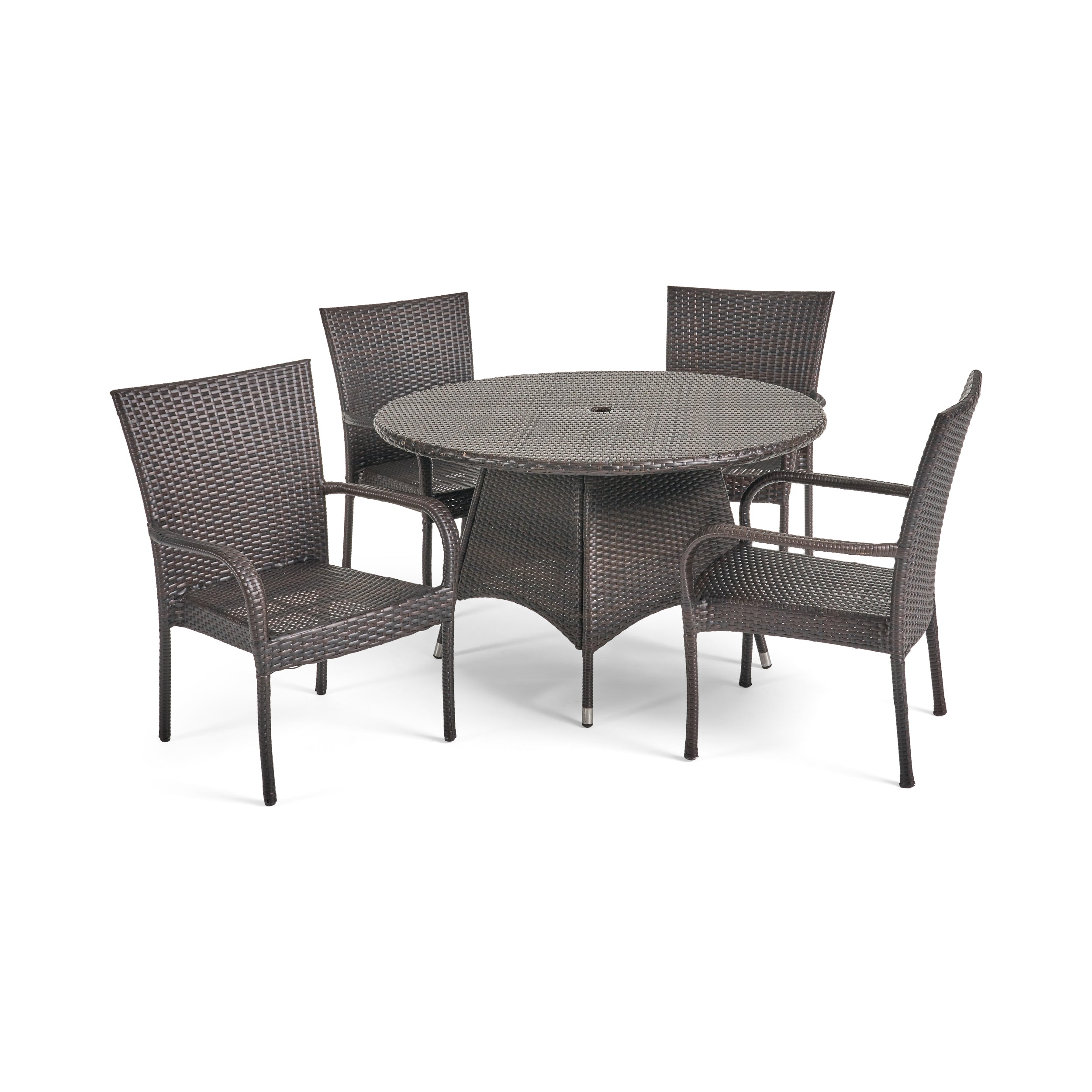 Kory Outdoor 5pc Multibrown Wicker Dining Set