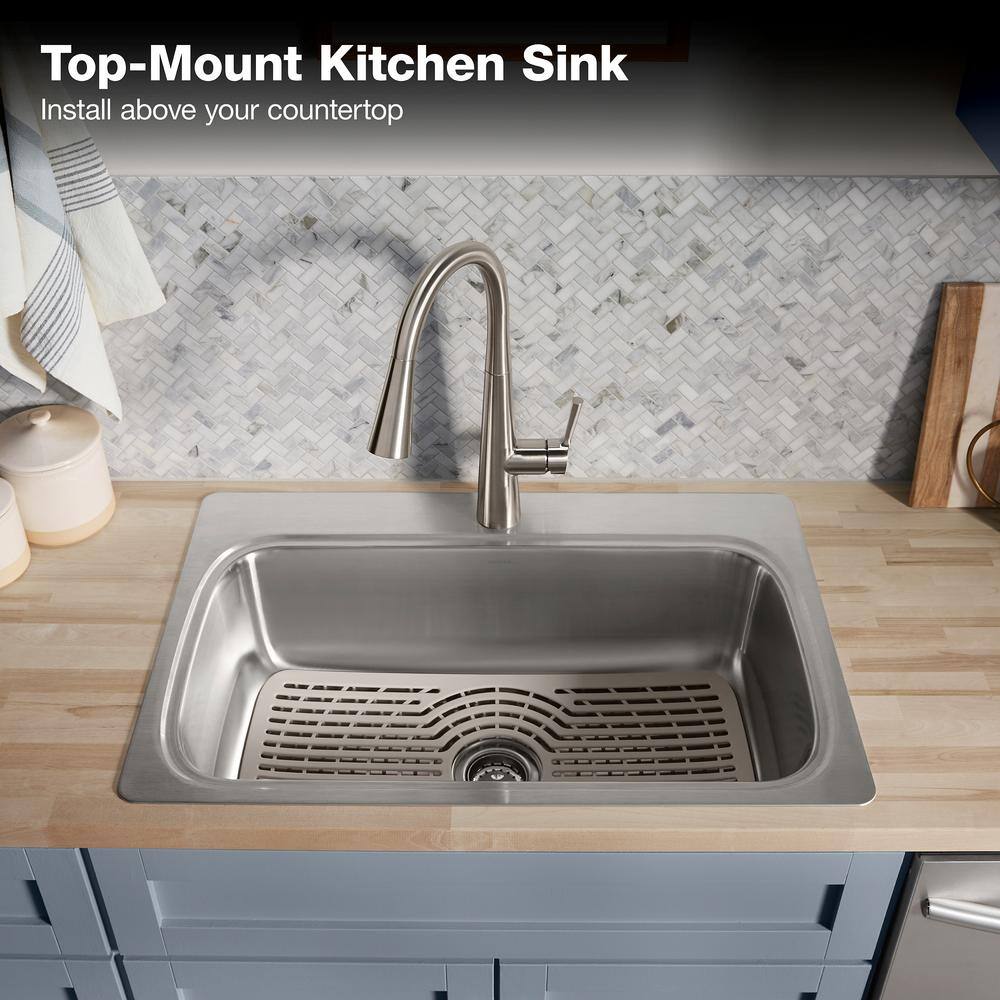 KOHLER Verse Stainless Steel 33 in. Single Bowl Drop-In Kitchen Sink with Faucet K-RH20060-1PC-NA