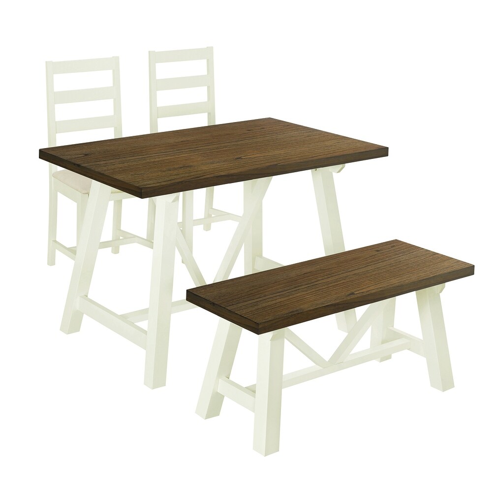 Rectangular 4 Piece Dining Set w/Bench Seating   Ladder Back Chairs