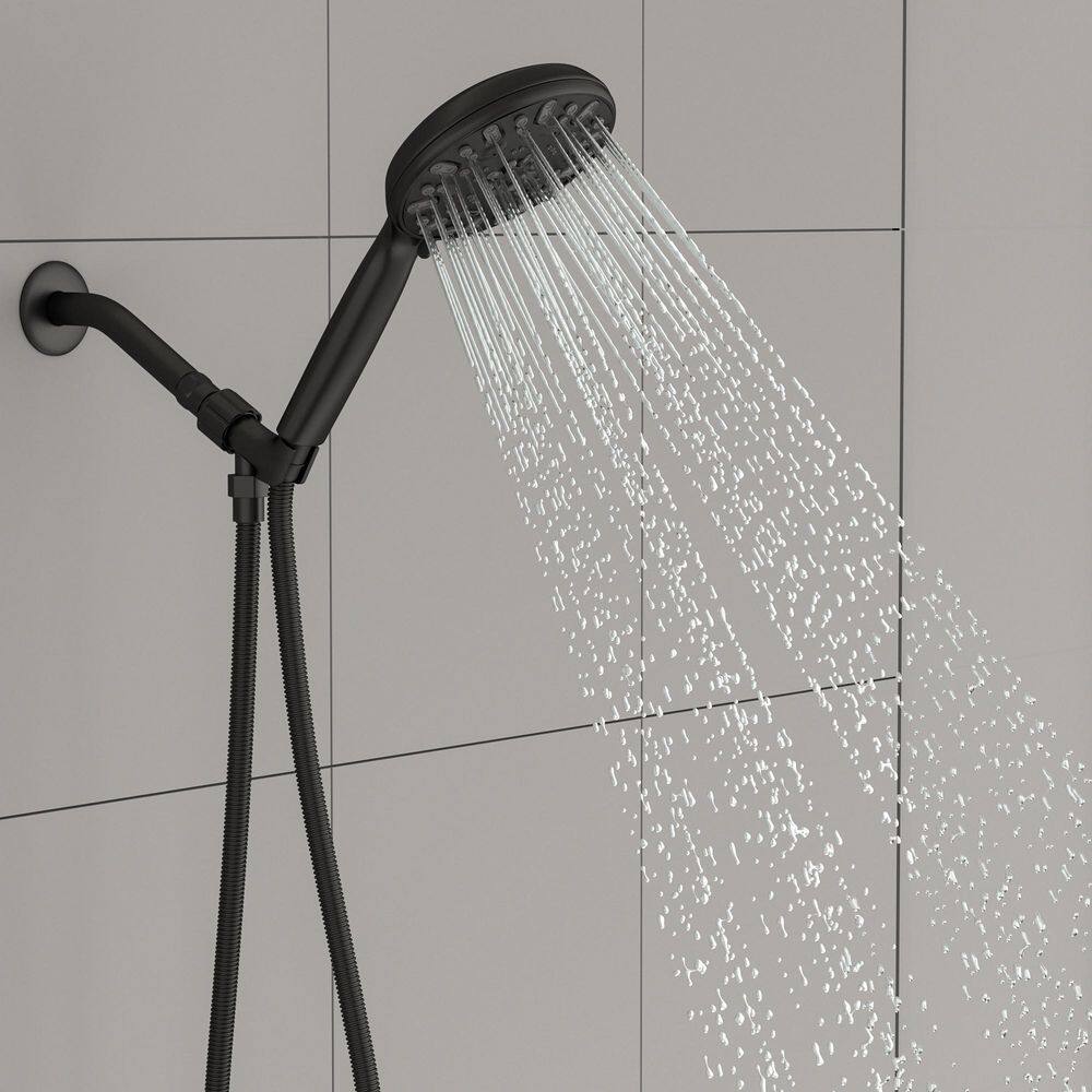 LORDEAR 7-Spray Patterns with 1.8 GPM 4.7 in. Wall Mount Handheld Shower Head in Matte Black H-SLF17002-B