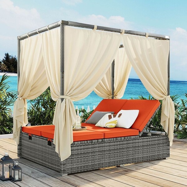 Outdoor Adjustable Daybed with Canopy Patio Lounge Set，High Comfort