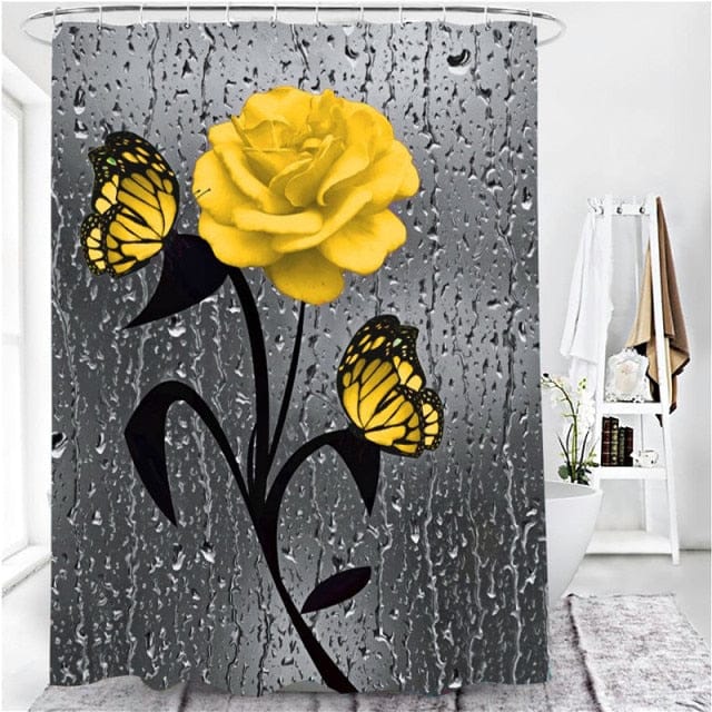 5 Colors Rose Print 3D Waterproof Polyester Shower Curtain or Anti-slip Bath Mat Set