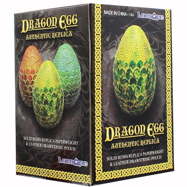 Toynk Dragon Egg Paperweight Replica Solid Resin 4 5 inch Fleece Pouch Green