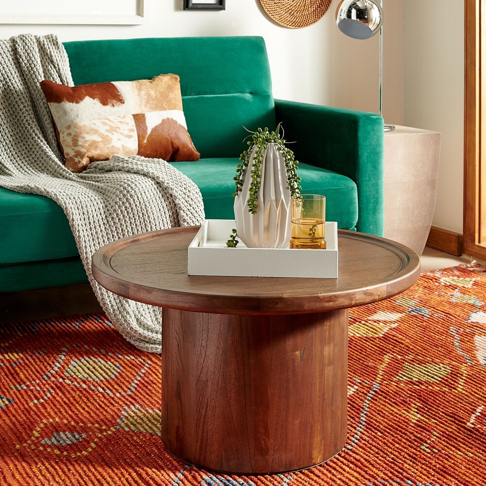 SAFAVIEH Devin Round Pedestal Coffee Table   Dark Oak   28\