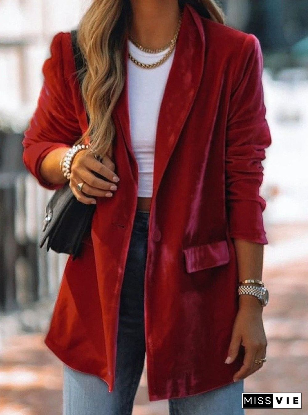 Plain Velvet Casual Jacket