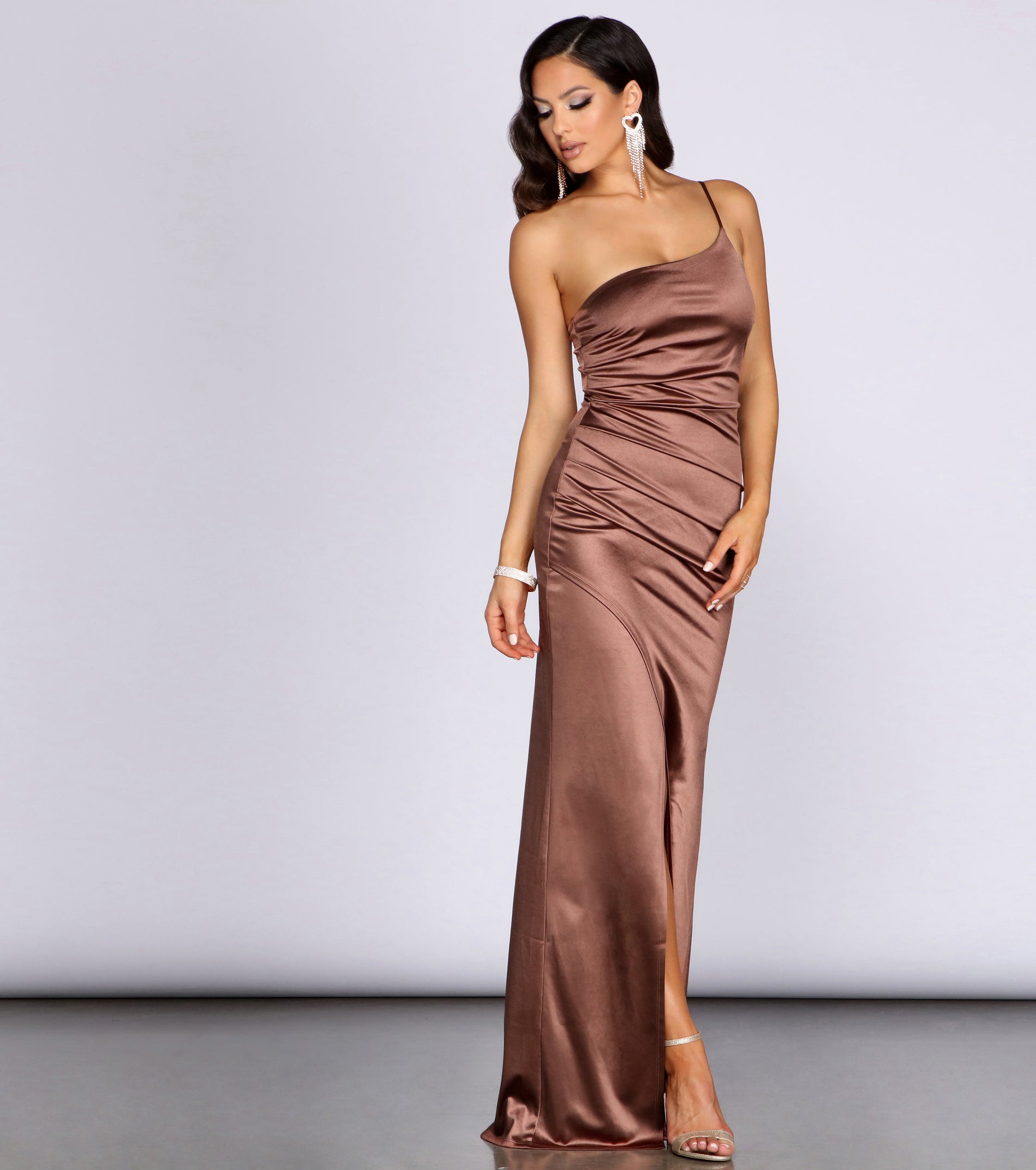 Roseanne One-Shoulder Satin Dress