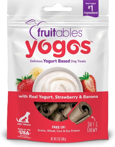 Fruitables Yogos Strawberry and Banana Flavor Grain-Free Dog Treats， 12-oz pouch