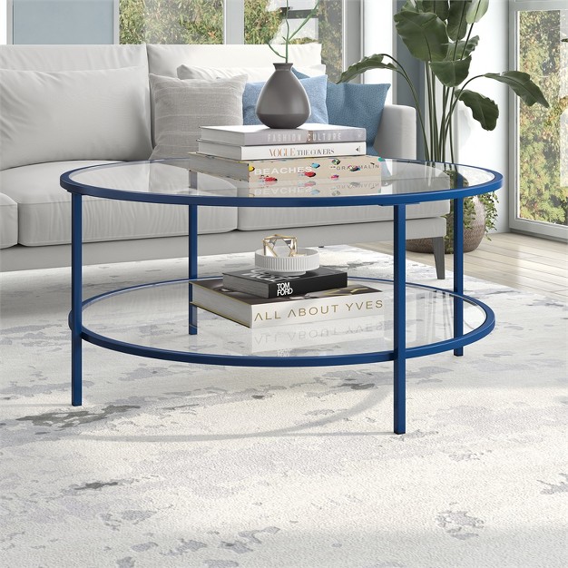 Mykonos Blue Coffee Table With Glass Shelf Henn amp hart